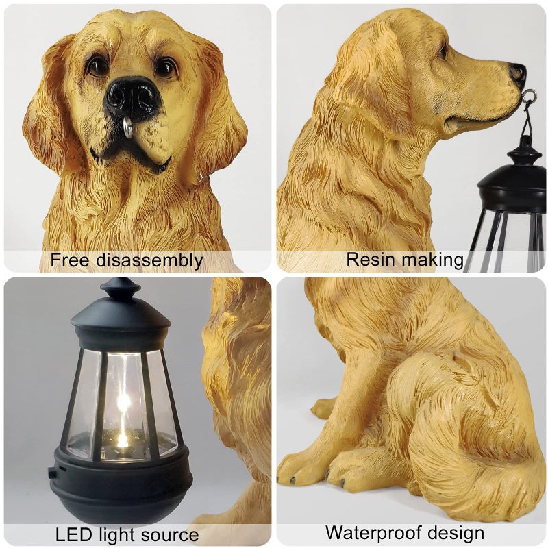 Notakia Golden Retriever Statue Outdoor with Solar Led Home Garden Decoration Windproof Lamp Realistic Dog Decor(Golden Retriever &LED) - Image 5